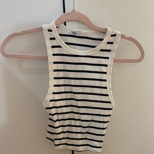 Zara Women's Black and White Striped Tank Top